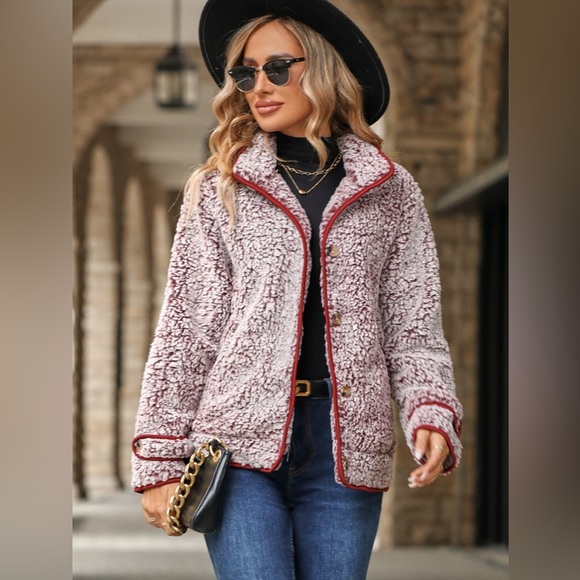 Fuzzy Pocketed Button Up Jacket - Picture 3 of 12